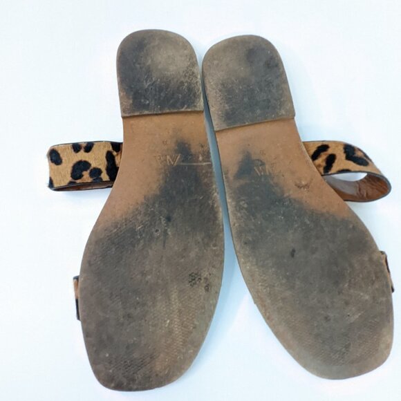 Zara Vegan Leather Flat Sandals Animal Leopard Print Straps - Picture 4 of 8